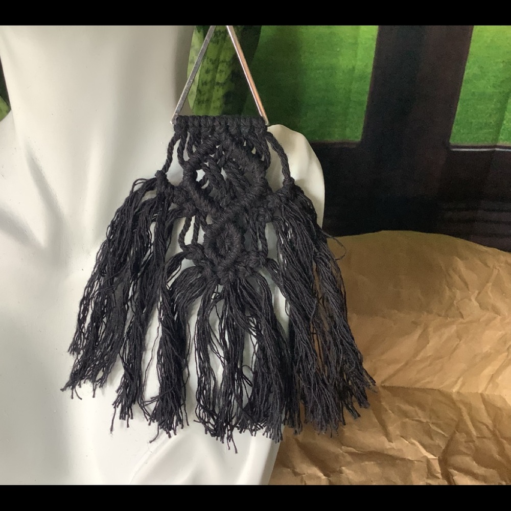 Crochet Style Black Tassel Fish Hook Earrings.